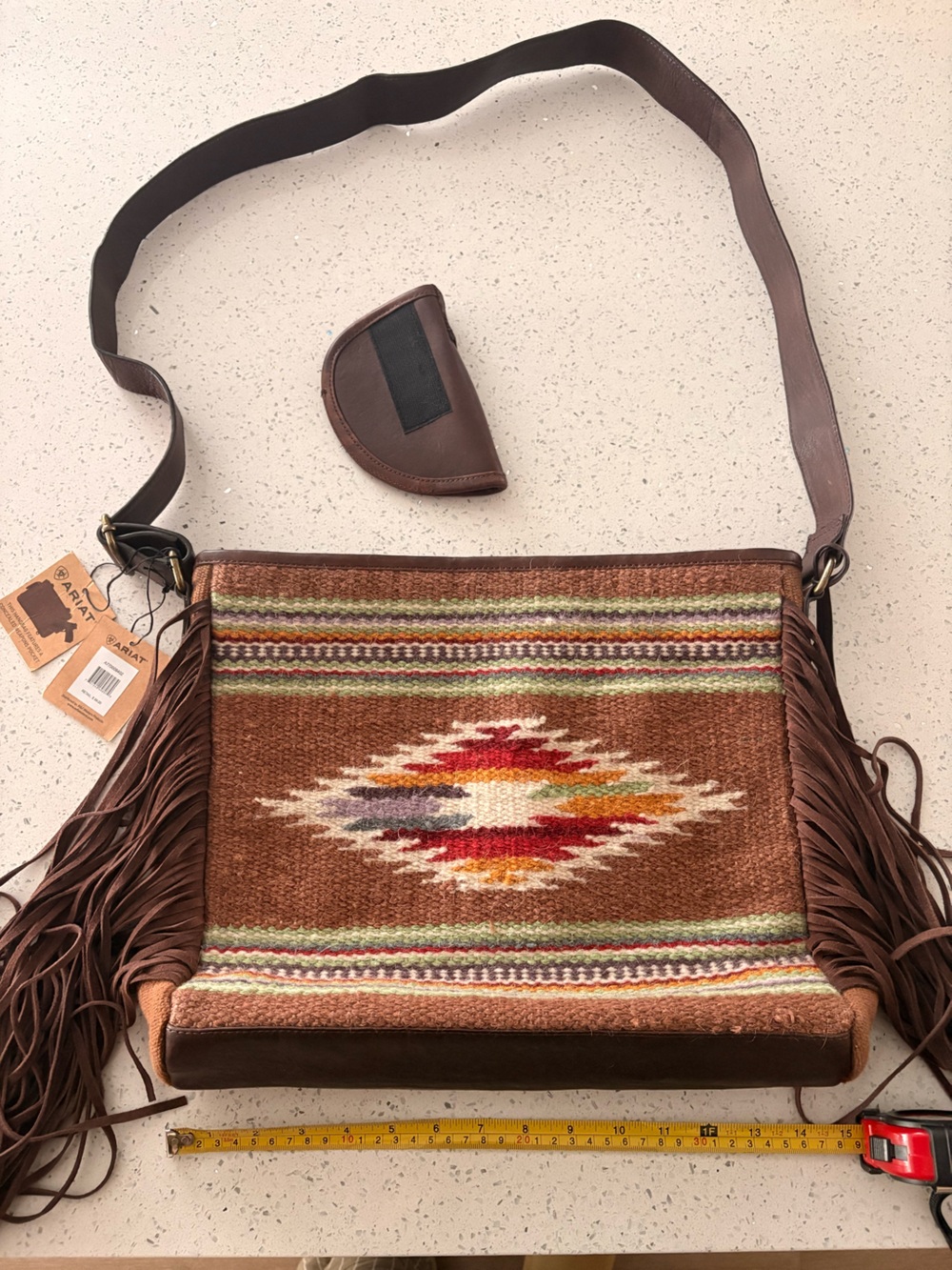 Ariat Brown Woven Aztec Fringe Crossbody